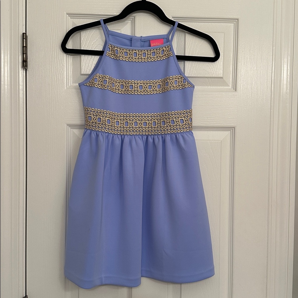Lilly Pulitzer Girls Elize Dress Peri Blue Gold Accents. Party Formal Wedding